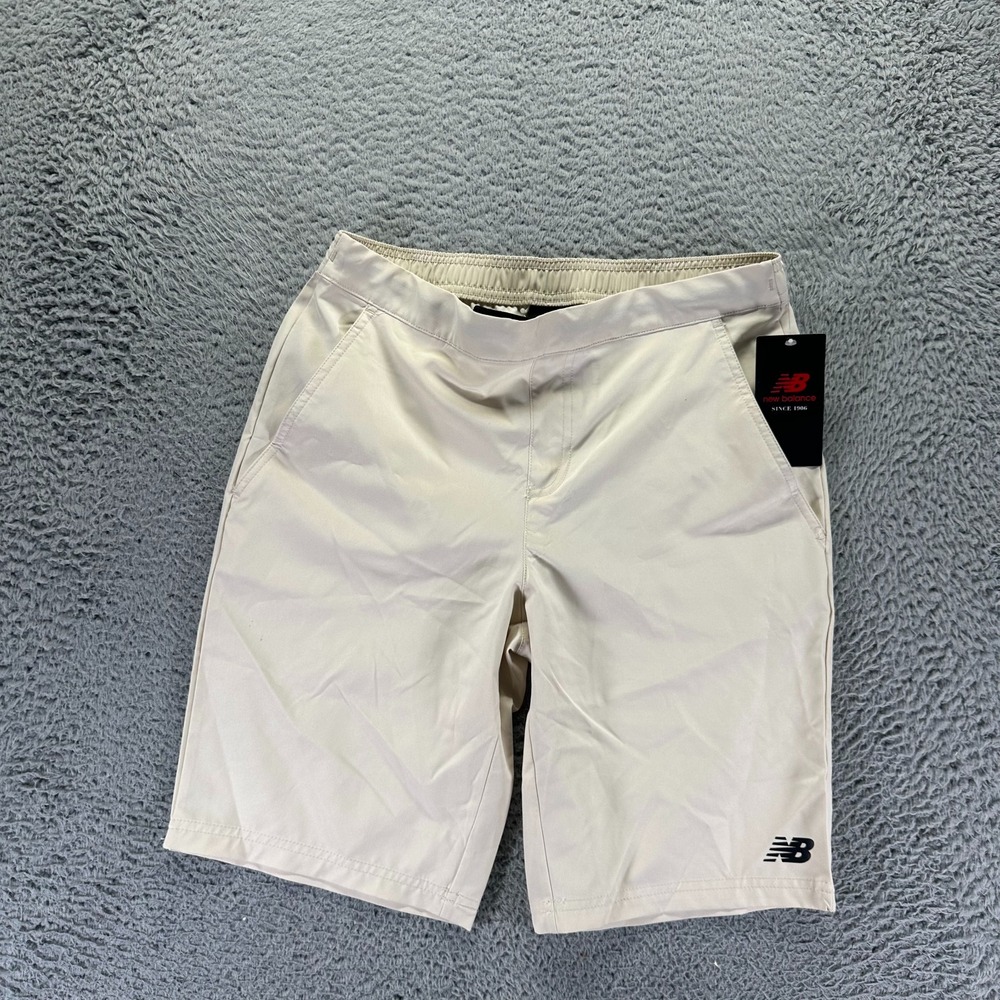 New Balance Shorts Boys L Beige Polyester Athletic Running Performance Stretch